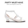 DREAM PAIRS Girls Sandals Ankle Strap T-Strap Low Heel Pearl Flower Pump Dress Wedding Party Square Toe Shoes for Little Kid/Big Kid(White)