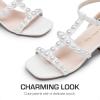 DREAM PAIRS Girls Sandals Ankle Strap T-Strap Low Heel Pearl Flower Pump Dress Wedding Party Square Toe Shoes for Little Kid/Big Kid(White)