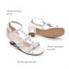 DREAM PAIRS Girls Sandals Ankle Strap T-Strap Low Heel Pearl Flower Pump Dress Wedding Party Square Toe Shoes for Little Kid/Big Kid(White)