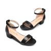 DREAM PAIRS Girls Sandals Low Heel Dress Pump Ankle Strap Interchangeable Bow Flower Wedding Party Shoes for Little Kid/Big Kid(Black)