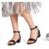 DREAM PAIRS Girls Sandals Low Heel Dress Pump Ankle Strap Interchangeable Bow Flower Wedding Party Shoes for Little Kid/Big Kid(Black)