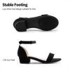 DREAM PAIRS Girls Sandals Low Heel Dress Pump Ankle Strap Interchangeable Bow Flower Wedding Party Shoes for Little Kid/Big Kid(Black-suede)