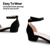DREAM PAIRS Girls Sandals Low Heel Dress Pump Ankle Strap Interchangeable Bow Flower Wedding Party Shoes for Little Kid/Big Kid(Black-suede)