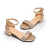 DREAM PAIRS Girls Sandals Low Heel Dress Pump Ankle Strap Interchangeable Bow Flower Wedding Party Shoes for Little Kid/Big Kid(Gold)