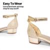 DREAM PAIRS Girls Sandals Low Heel Dress Pump Ankle Strap Interchangeable Bow Flower Wedding Party Shoes for Little Kid/Big Kid(Gold-glitter)