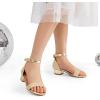 DREAM PAIRS Girls Sandals Low Heel Dress Pump Ankle Strap Interchangeable Bow Flower Wedding Party Shoes for Little Kid/Big Kid(Gold-glitter)
