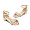 DREAM PAIRS Girls Sandals Low Heel Dress Pump Ankle Strap Interchangeable Bow Flower Wedding Party Shoes for Little Kid/Big Kid(Gold-glitter)