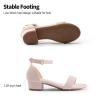 DREAM PAIRS Girls Sandals Low Heel Dress Pump Ankle Strap Interchangeable Bow Flower Wedding Party Shoes for Little Kid/Big Kid(Nude)