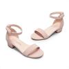 DREAM PAIRS Girls Sandals Low Heel Dress Pump Ankle Strap Interchangeable Bow Flower Wedding Party Shoes for Little Kid/Big Kid(Nude)