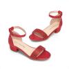 DREAM PAIRS Girls Sandals Low Heel Dress Pump Ankle Strap Interchangeable Bow Flower Wedding Party Shoes for Little Kid/Big Kid(Red)
