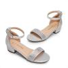 DREAM PAIRS Girls Sandals Low Heel Dress Pump Ankle Strap Interchangeable Bow Flower Wedding Party Shoes for Little Kid/Big Kid(Silver)