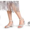 DREAM PAIRS Girls Sandals Low Heel Dress Pump Ankle Strap Interchangeable Bow Flower Wedding Party Shoes for Little Kid/Big Kid(Silver)
