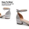 DREAM PAIRS Girls Sandals Low Heel Dress Pump Ankle Strap Interchangeable Bow Flower Wedding Party Shoes for Little Kid/Big Kid(Silver)