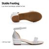 DREAM PAIRS Girls Sandals Low Heel Dress Pump Ankle Strap Interchangeable Bow Flower Wedding Party Shoes for Little Kid/Big Kid(Silver)