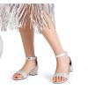 DREAM PAIRS Girls Sandals Low Heel Dress Pump Ankle Strap Interchangeable Bow Flower Wedding Party Shoes for Little Kid/Big Kid(Silver-glitter)