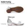 DREAM PAIRS Girls Sandals Low Heel Dress Pump Ankle Strap Interchangeable Bow Flower Wedding Party Shoes for Little Kid/Big Kid(Silver-glitter)