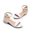 DREAM PAIRS Girls Sandals Low Heel Dress Pump Ankle Strap Interchangeable Bow Flower Wedding Party Shoes for Little Kid/Big Kid(White)