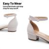 DREAM PAIRS Girls Sandals Low Heel Dress Pump Ankle Strap Interchangeable Bow Flower Wedding Party Shoes for Little Kid/Big Kid(White)