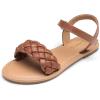 DREAM PAIRS Girls Sandals Classic Open Toe Braided Flat Sandals Summer Dress Shoes(Brown)
