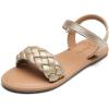 DREAM PAIRS Girls Sandals Classic Open Toe Braided Flat Sandals Summer Dress Shoes(Gold)