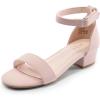 DREAM PAIRS Girls Sandals Low Heel Dress Pump Ankle Strap Interchangeable Bow Flower Wedding Party Shoes for Little Kid/Big Kid(Nude)