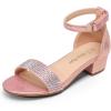 DREAM PAIRS Girls Sandals Low Heel Dress Pump Ankle Strap Interchangeable Bow Flower Wedding Party Shoes for Little Kid/Big Kid(Rose Gold)