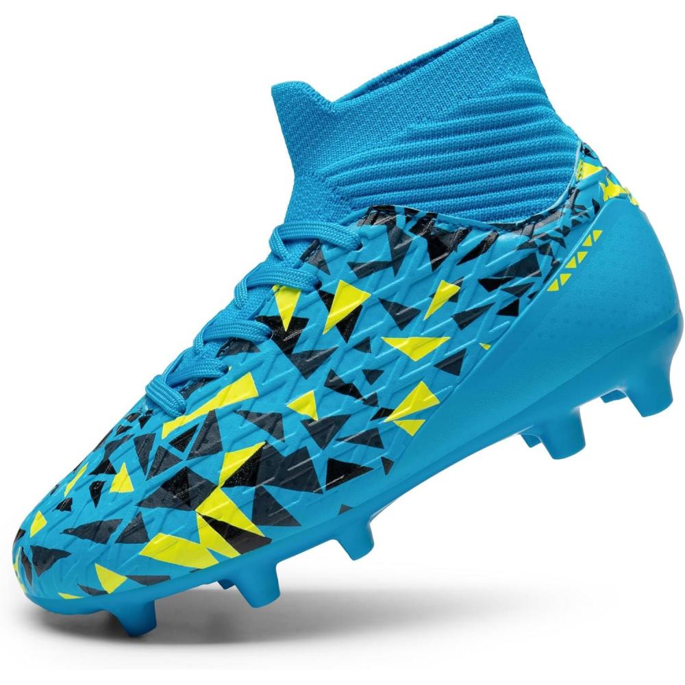 imageDREAM PAIRS Boys Football Cleats Youth High Top Firm Ground Soccer Shoes for LittleBig KidsBlue