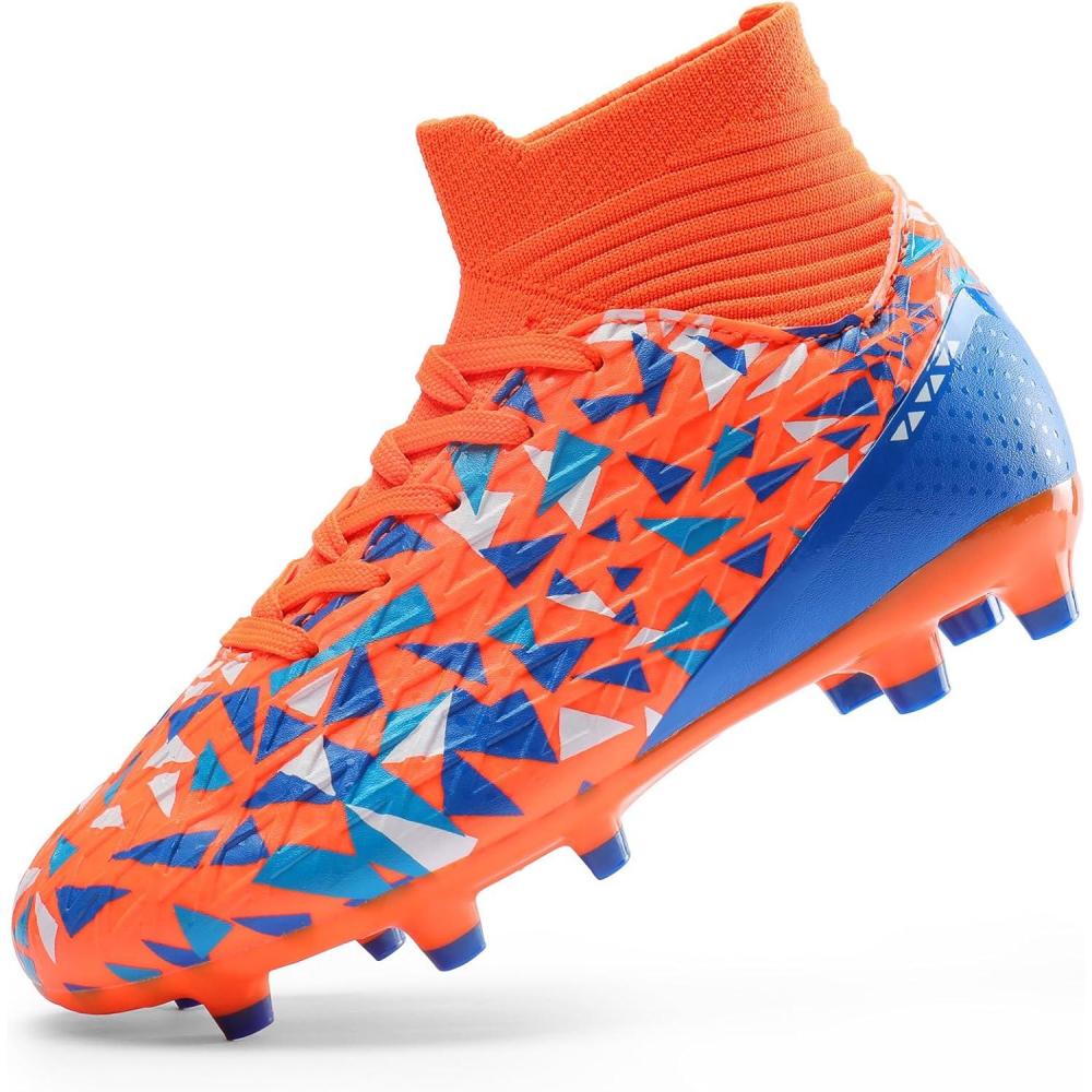 imageDREAM PAIRS Boys Football Cleats Youth High Top Firm Ground Soccer Shoes for LittleBig KidsOrangeBlue