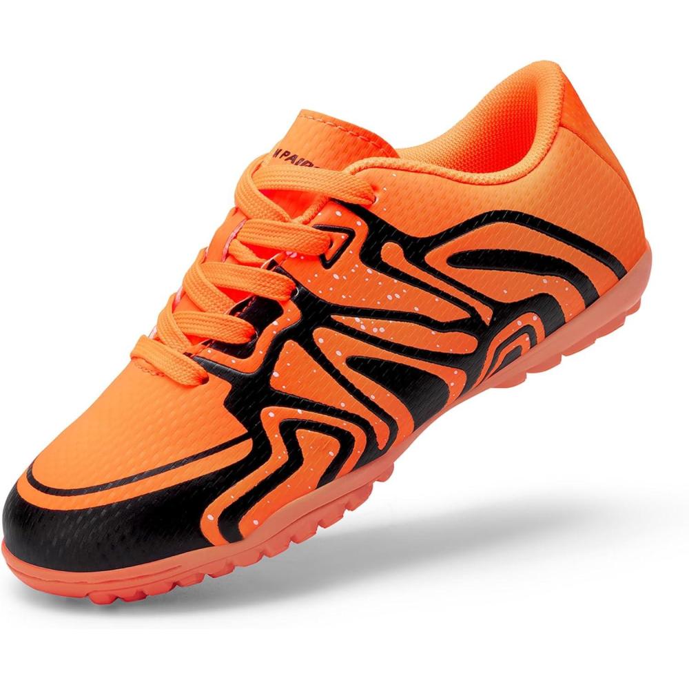 imageDREAM PAIRS Boys Girls Indoor Turf Soccer Cleats Lace Up Athletic Youth Futsal Football Shoes for LittleBig KidOrange