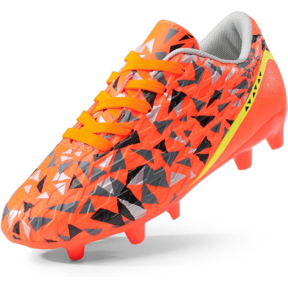 imageDREAM PAIRS Boys Girls Soccer Cleats Youth Firm Groud Athletic Outdoor Trainning Football Shoes for LittleBig KidOrangeDarkGreyYellow