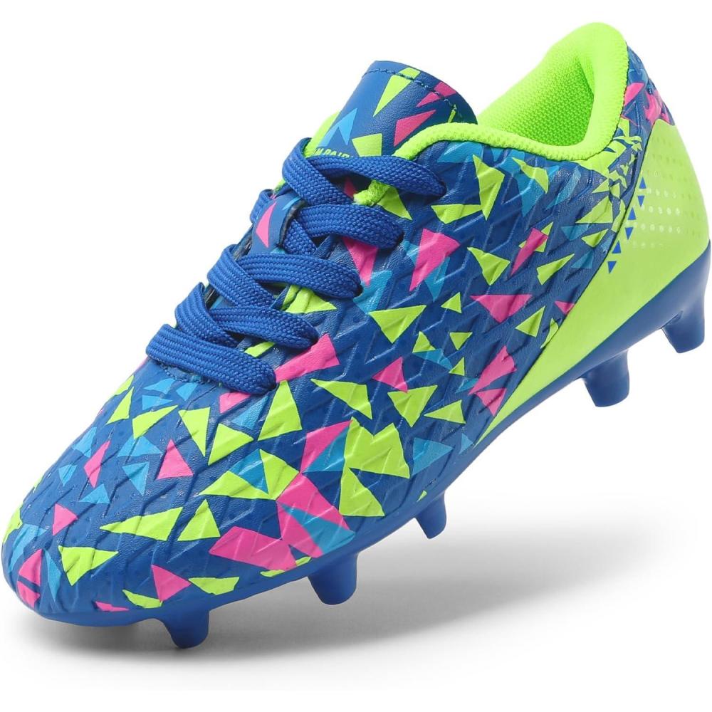 imageDREAM PAIRS Boys Girls Soccer Cleats Youth Firm Groud Athletic Outdoor Trainning Football Shoes for LittleBig KidRoyal BlueNeon Green