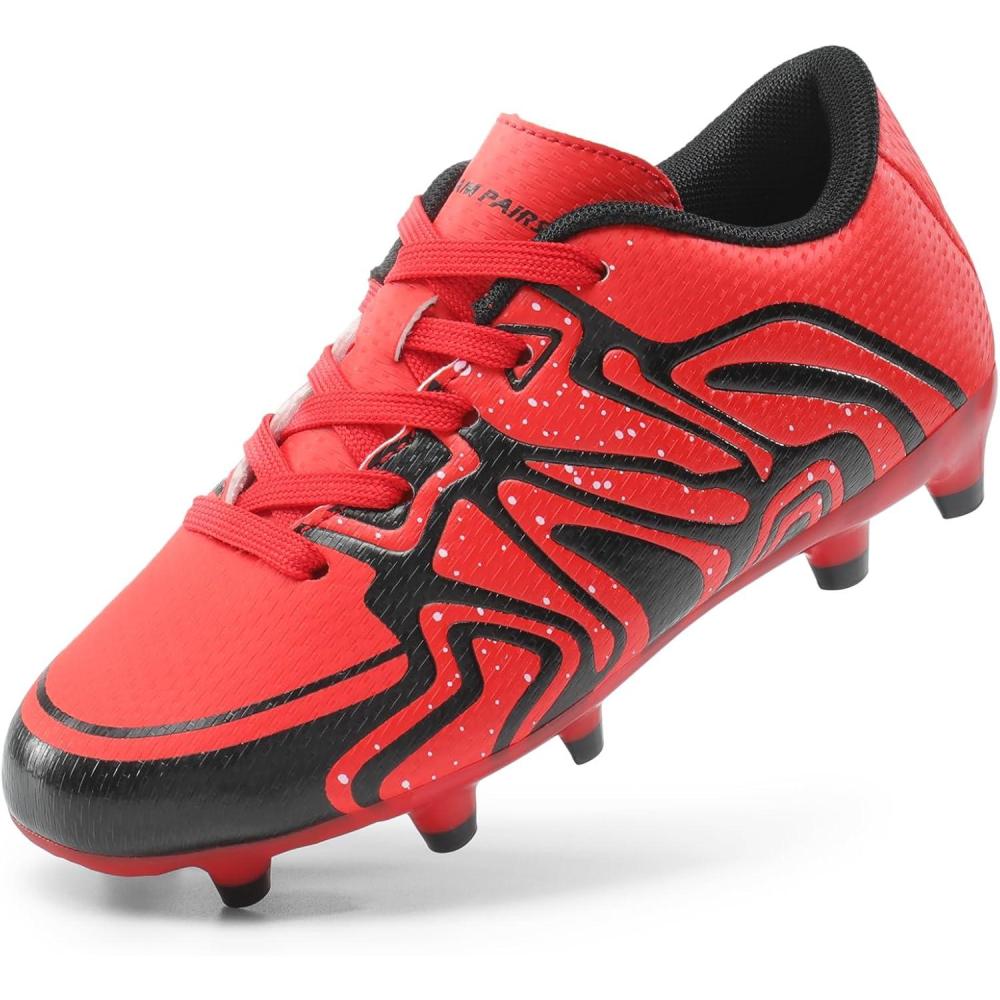 imageDREAM PAIRS Boys Girls Soccer Cleats Youth Firm Groud Baseball Cleats Sport Athletic Outdoor Trainning Football Shoes for LittleBig KidRedBlackSilver