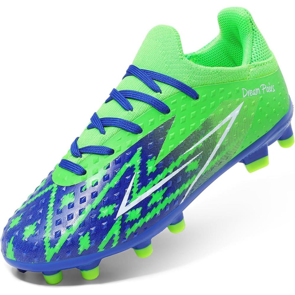 imageDREAM PAIRS Boys Girls Soccer Cleats Youth Firm Groud Football Shoes for LittleBig KidRoyal BlueNeon Green