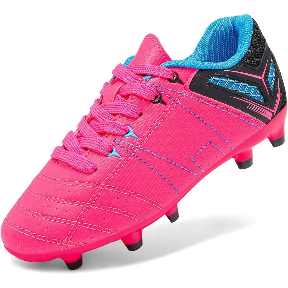 imageDREAM PAIRS Boys Girls Soccer Football Cleats Shoes for Little KidBig KidFuchsiaBlackCyan