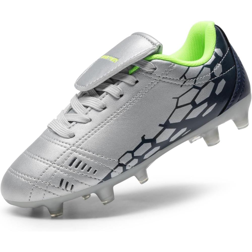 imageDREAM PAIRS Boys Girls Soccer Football Cleats Shoes for LittleBig KidLightGreyNavy