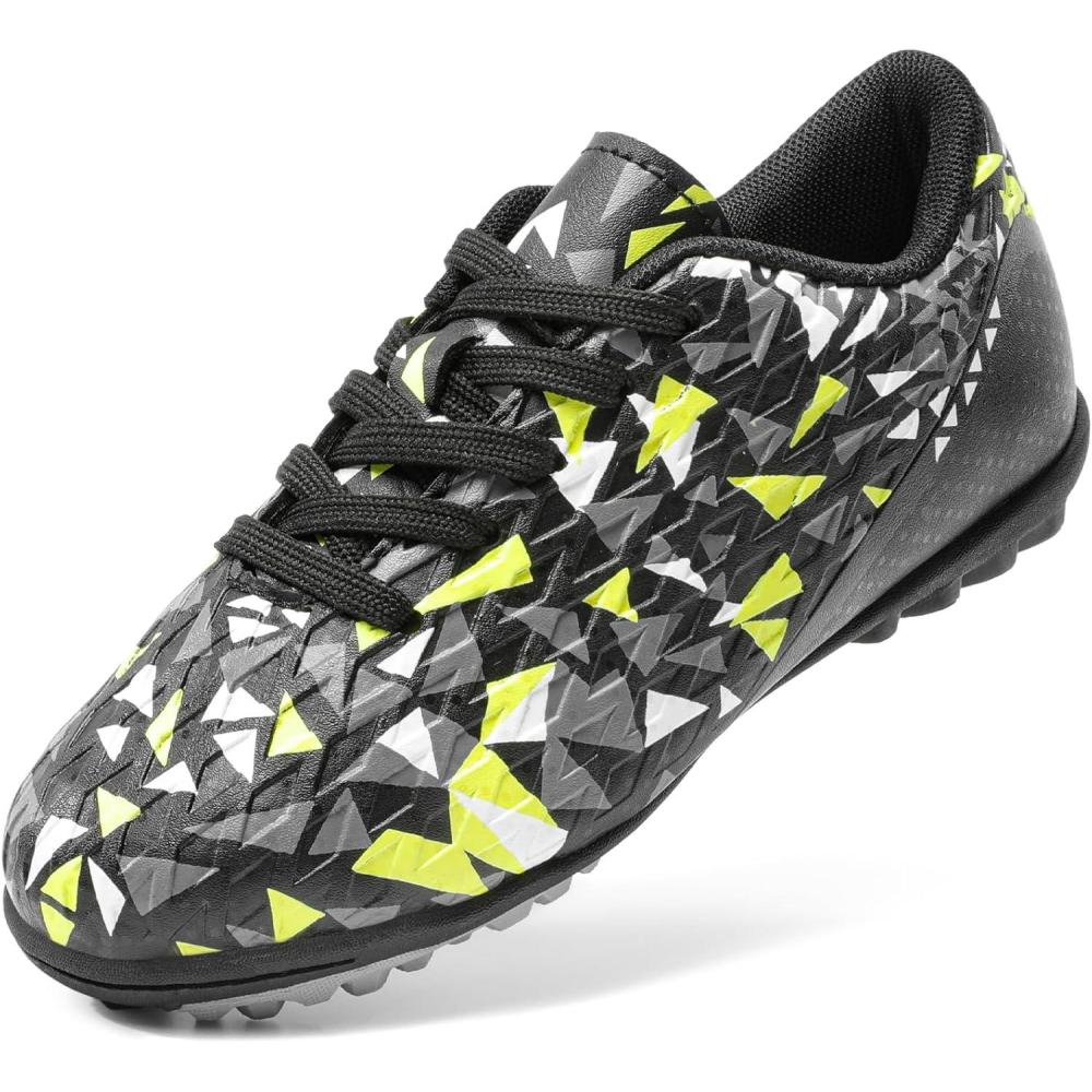 imageDREAM PAIRS Boys Girls Turf Indoor Soccer Shoes Lace Up Cleats for LittleBig KidBlackNeonGreen