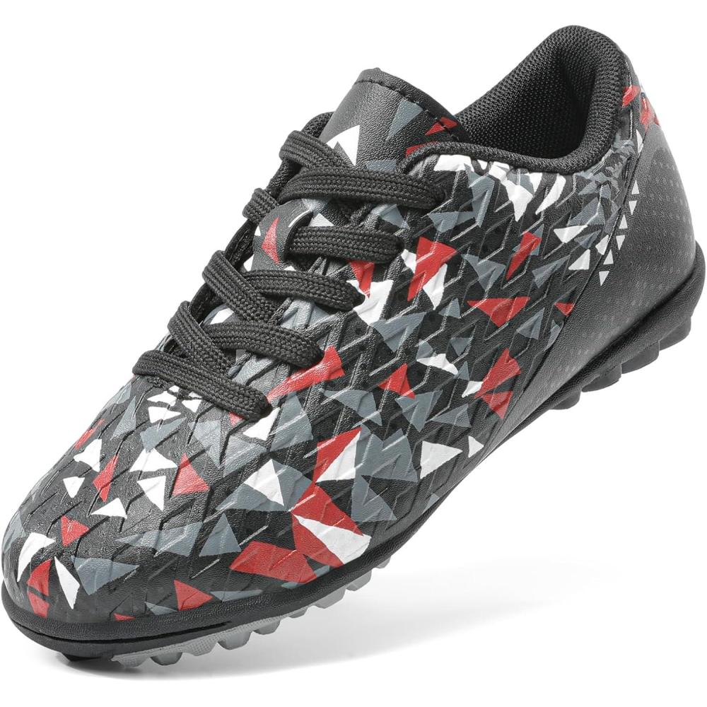 imageDREAM PAIRS Boys Girls Turf Indoor Soccer Shoes Lace Up Cleats for LittleBig KidBlackRed