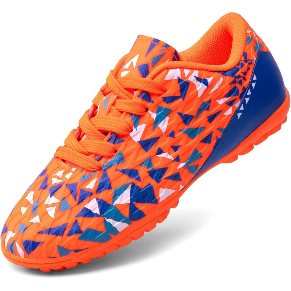 imageDREAM PAIRS Boys Girls Turf Indoor Soccer Shoes Lace Up Cleats for LittleBig KidOrangeBlue