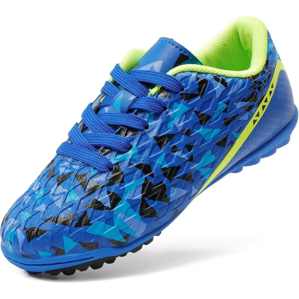 imageDREAM PAIRS Boys Girls Turf Indoor Soccer Shoes Lace Up Cleats for LittleBig KidRoyalBlueNeonGreen