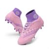 DREAM PAIRS Boys Girls Football Cleats Youth Firm Groud Outdoor Trainning Athletic Sport High Top Soccer Shoes for Little/Big Kid(Pink/Purple)