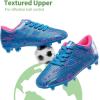 DREAM PAIRS Boys Girls Soccer Cleats Kids Football Shoes for Little/Big Kid(Blue/Hot Pink)