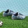 DREAM PAIRS Boys Girls Turf Indoor Soccer Shoes Lace Up Cleats for Little/Big Kid(Grey/Royal/Blue)