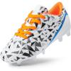 DREAM PAIRS Boys Girls Soccer Cleats Youth Firm Groud Athletic Outdoor Trainning Football Shoes for Little/Big Kid(White/Royal/Blue/Orange)