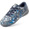 DREAM PAIRS Boys Girls Turf Indoor Soccer Shoes Lace Up Cleats for Little/Big Kid(Grey/Royal/Blue)