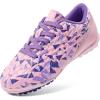 DREAM PAIRS Boys Girls Turf Indoor Soccer Shoes Lace Up Cleats for Little/Big Kid(Pink/Purple)
