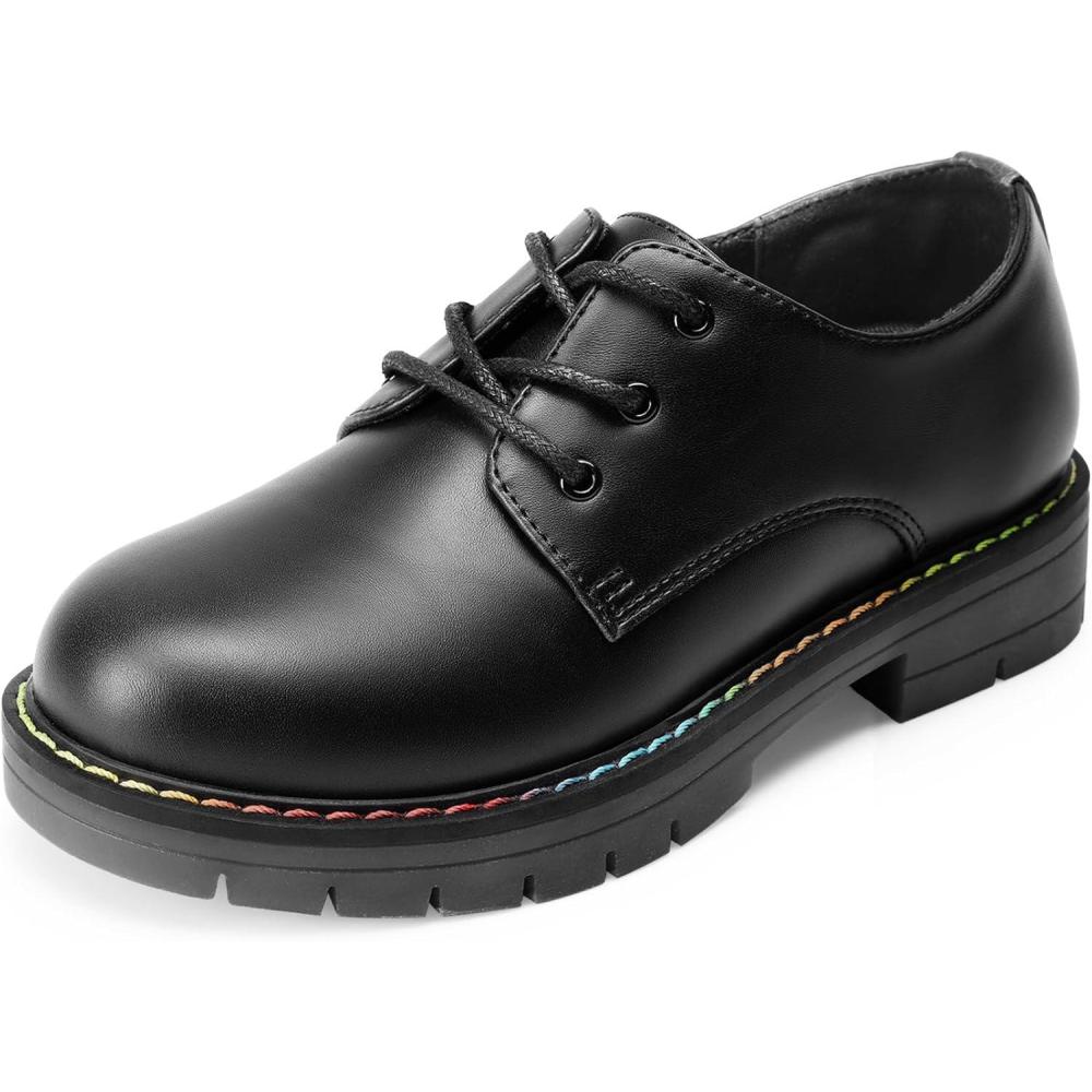 imageDREAM PAIRS Boys Girls Dress Shoes Kids Uniform Formal Classic Oxfords Laceup for Toddler Little Big KidBlackpu