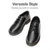 DREAM PAIRS Boys Girls Dress Shoes Kids Uniform Formal Classic Oxfords Lace-up for Toddler Little Big Kid(Black-pu)