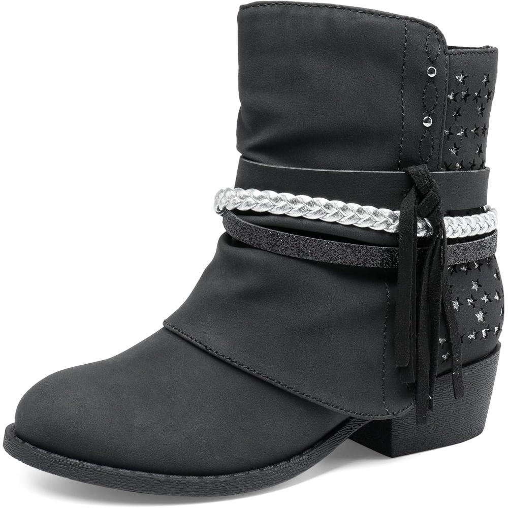 imageDREAM PAIRS Girls Ankle Boots Side Zipper Low Heels Boots Little KidBig KidBlackSilver