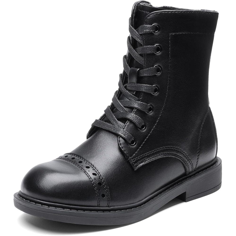 imageDREAM PAIRS Girls Boys Combat Ankle Boots Side Zipper Shoes with Lace Up for ToddlerLittle KidBig KidBlack