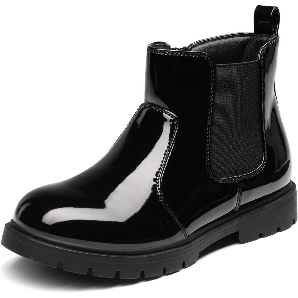 imageDREAM PAIRS Girls Side Zipper Chelsea Ankle Boots Little KidBig KidBlackPat